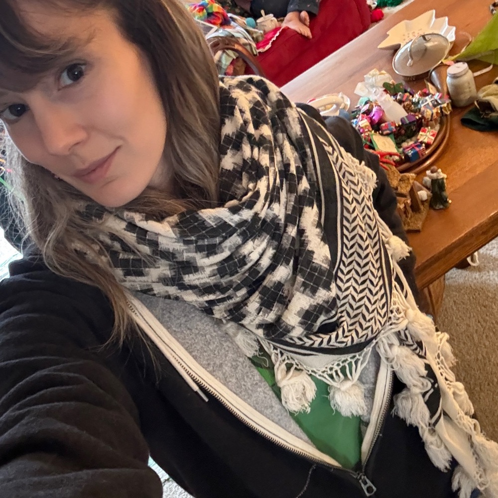 Twelfth Street by Cynthia Vincent Black and White Scarf BIG Silk Cotton tassels